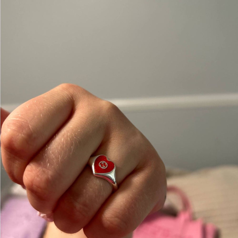 Gucci Silver Ring with Red Heart